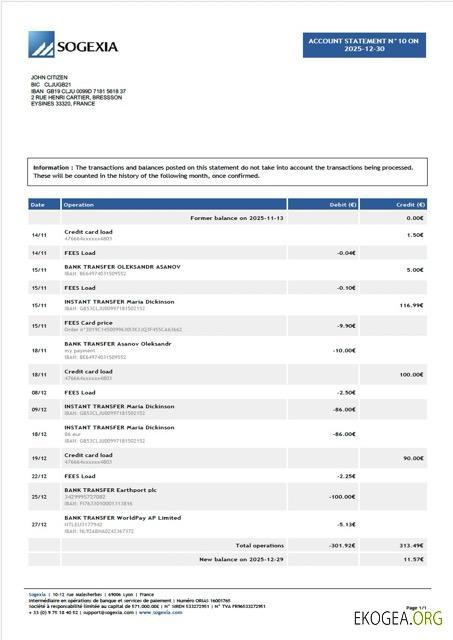 Relevé de compte France Sogexia Banque Modèle Word et PDF